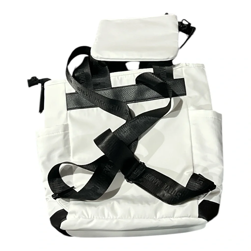 Steve Madden Btheda White with Black Logo Straps Backpack & Bag. - Picture 2 of 7
